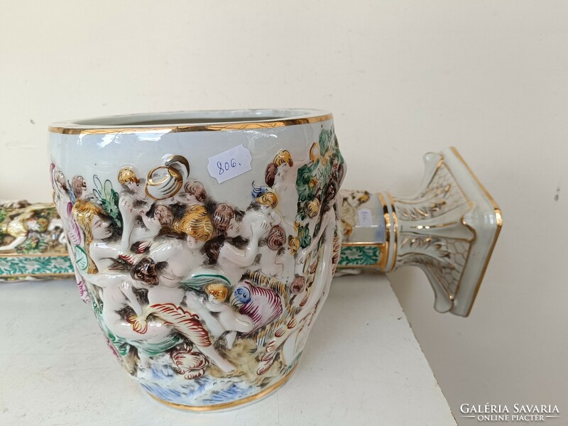 Antik capodimonte Capo di monte dúsan aranyozott sokalakos porcelán posztamens kaspó 806 8786
