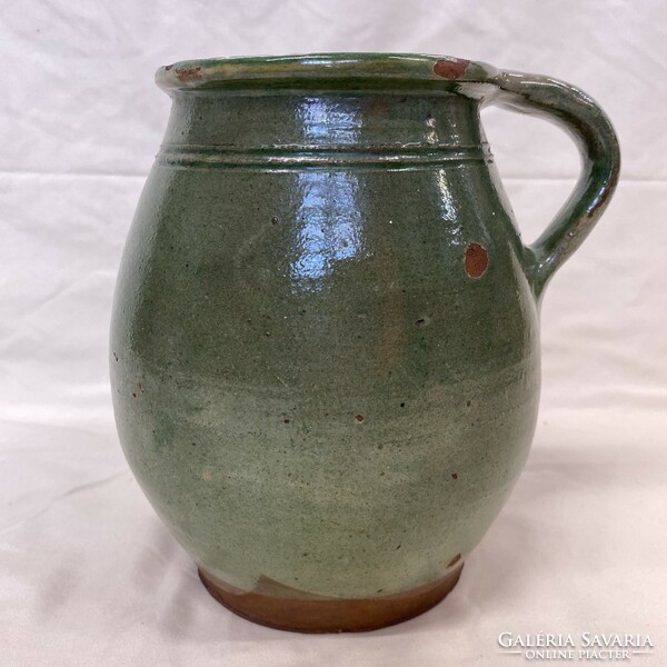 Antique folk ceramic pot, green