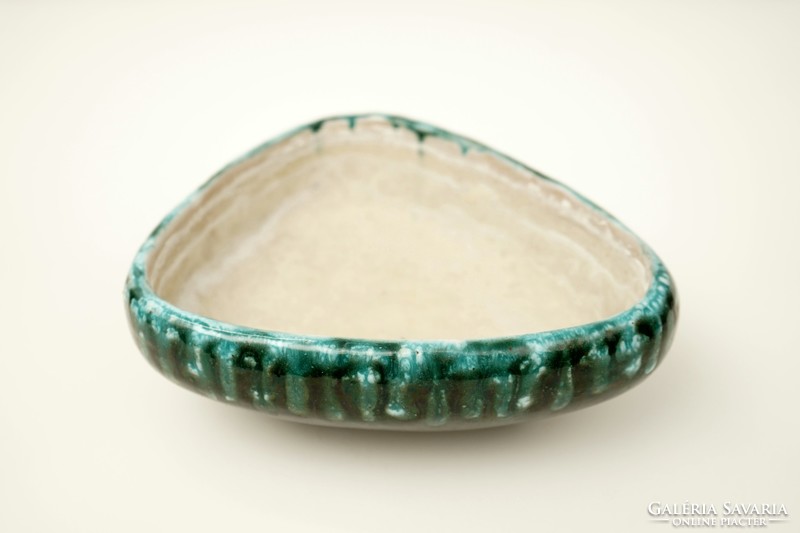 Retro ikebana ceramic bowl / mid century / triangular bowl / retro old / with three legs