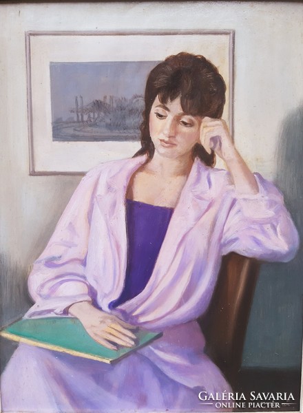 István Mácsai (1922-2005) lady in purple blouse with book