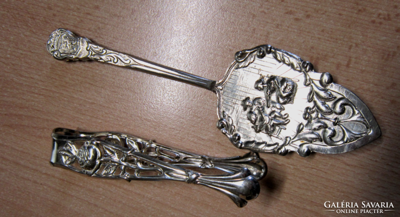 Quist silver-plated sugar tongs and cake spatula
