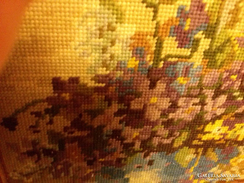Hangulatos gobelin kép modern keretben, hibátlan, csendélet, virágcsokor 2