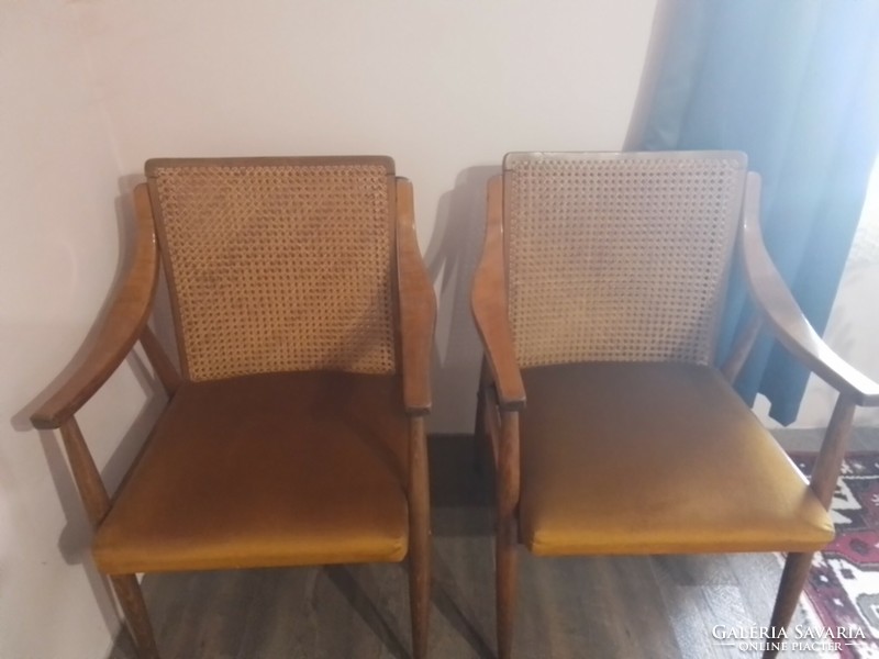 Unique Danish-style armchairs with double cane backs from the 1960s