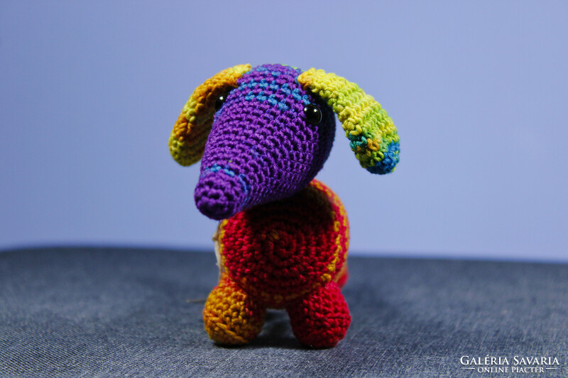 Colorful dachshund, crochet figure