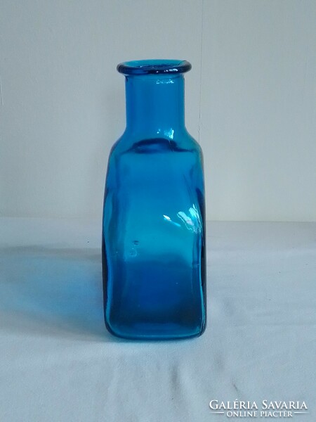 Old turquoise blue colored thick-walled molded decor glass vase bottle special shape