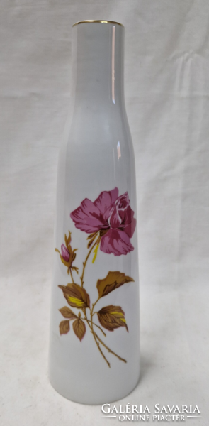 Old Hólloháza rose pattern beautifully gilded porcelain vase in perfect condition, 25 cm.