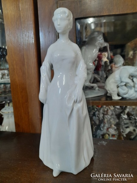 Old Zsolnay white female porcelain figurine. 29.5 Cm.