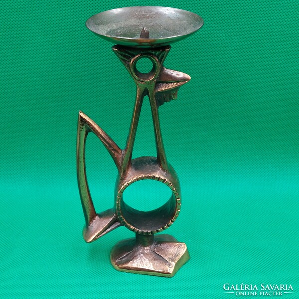 Gyula Szabó copper alloy candle holder in the shape of a rooster