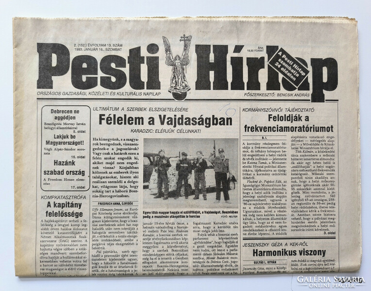1993 január 16  /  Pesti Hírlap  /  Eredeti, régi újságok, képregények Ssz.:  27565