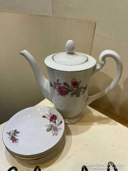 Antik kinai porcelán teás kanna 6 kistányérral, 21 cm-es. 4604