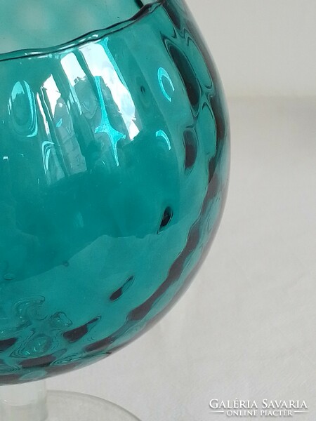 Gyönyörű színes türkiz kék olasz talpas üveg kehely 17,5 cm