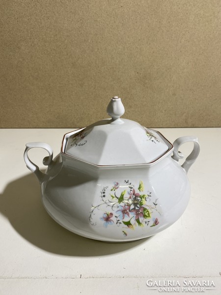 Romanian porcelain sugar bowl with 3 plates, 28 x 20 cm. 4819