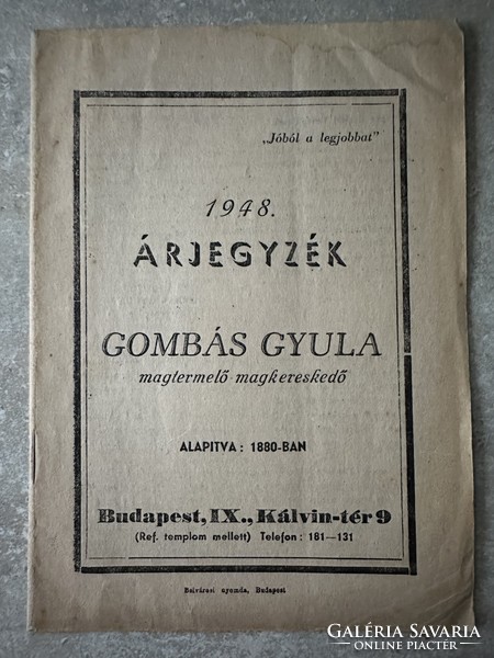 Price list of Gyula Gombás seed producer and seed dealer, 1945