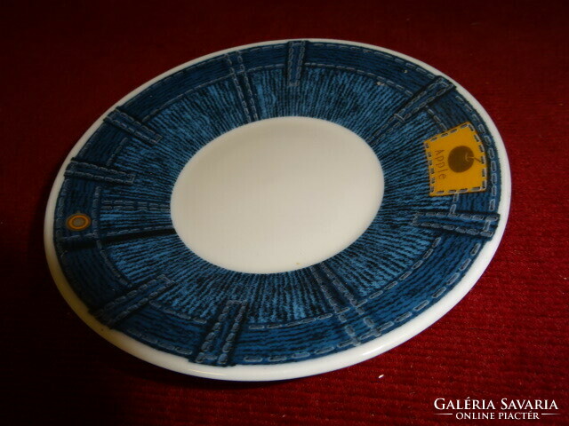 Porcelain coffee cup coaster, blue border, diameter 11.2 cm. Jokai.
