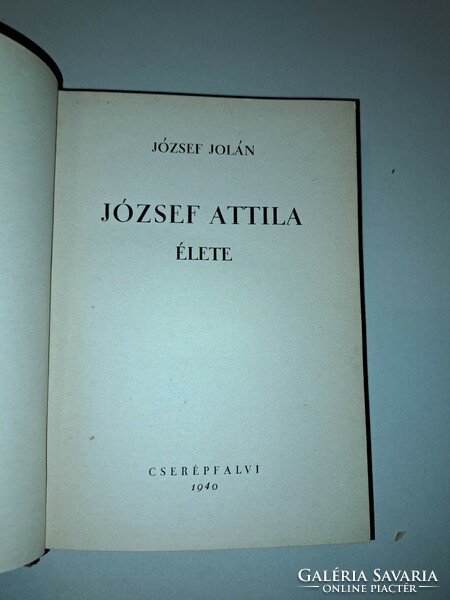 József Attila élete (I. kiadás) József Jolán, Cserépfalvi.