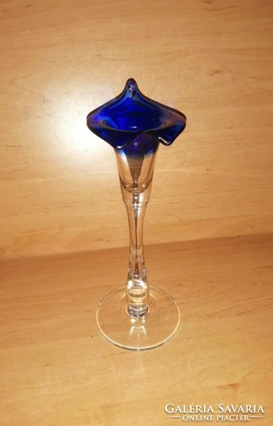 Kék kála üveg talpas gyertyatartó - 26 cm magas (fp)