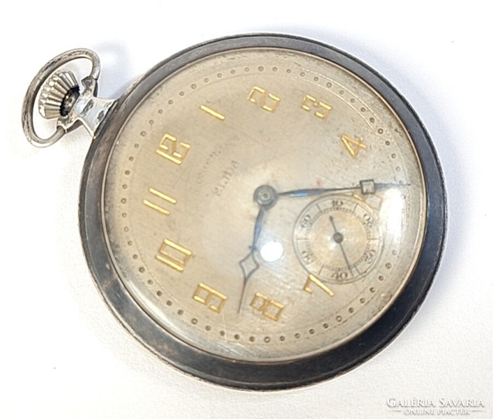 Antique chronometre elida, double-lid silver Swiss pocket watch, with noble monogram