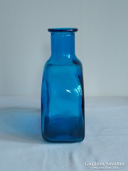 Old turquoise blue colored thick-walled molded decor glass vase bottle special shape