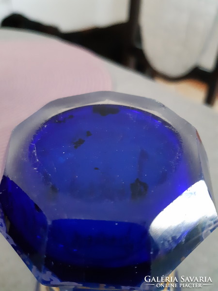 Kék, festett biedermeier üvegváza