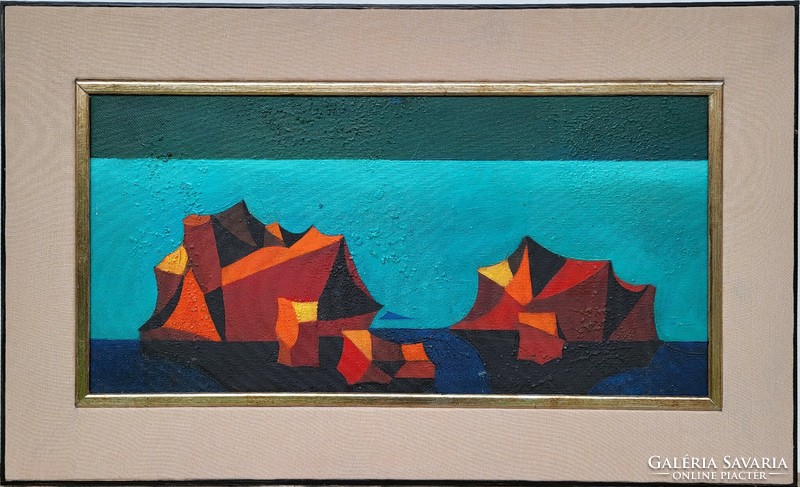 László Óvár (1926 - 1988) rocks c. Oil painting with original guarantee!