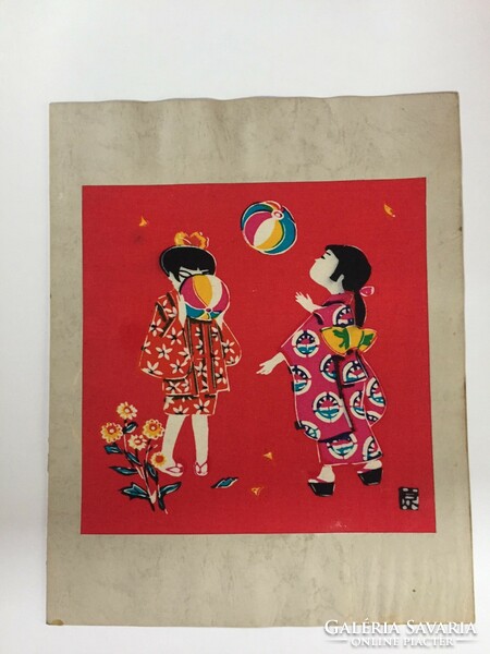 Far-Eastern fabric picture, children playing ball