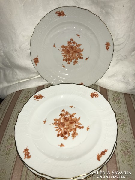 Herendi narancs virágcsokros süteményes tányér  4 db 1940-ből 1 db 1930 - ból