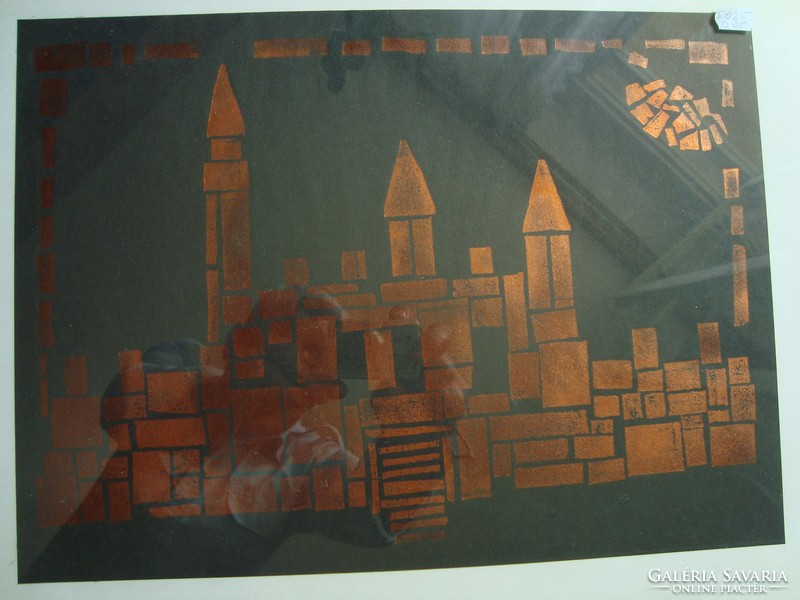 Unreadable author: castle towers, gold-painted monotype