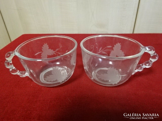 Glass teacup with leaf pattern, two pieces, diameter 8.8 cm. Jokai.