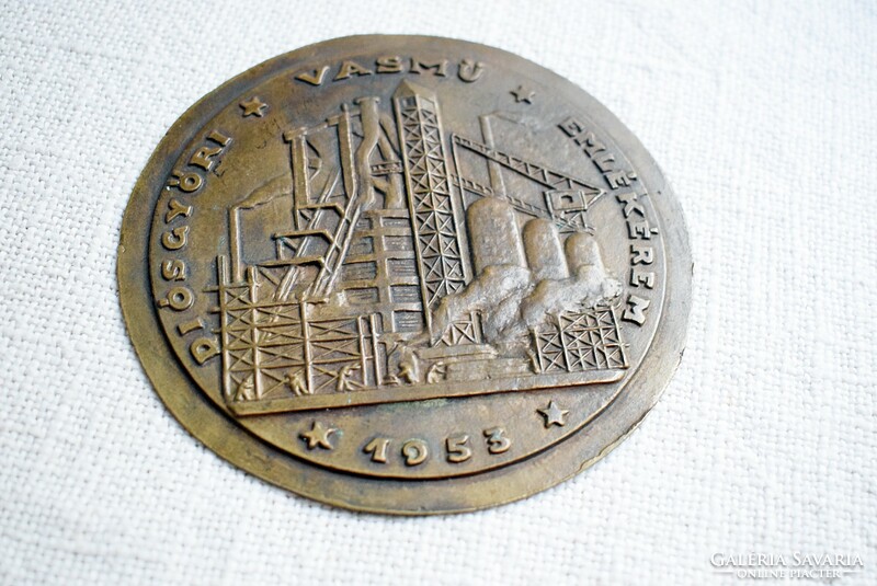 Diósgyőr ironworks commemorative medal, bronze plaque, 1953, 13.3 cm