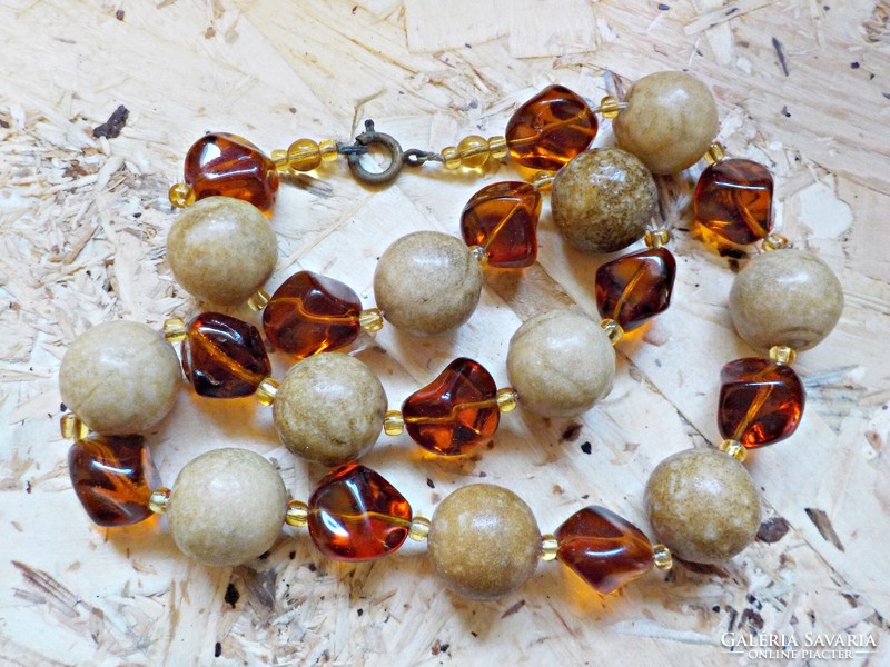 Antique glass beads and amber?? Pearl necklace