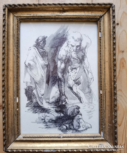 Unknown graphic in frame, mythology autograph writing on the back