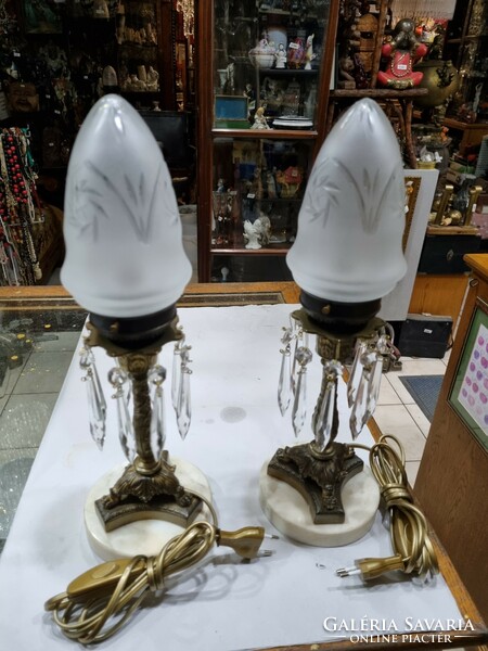 2 old restored crystal copper table lamps