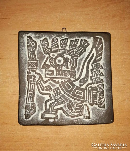 Antik Mexikó Maya harcos domborműves kerámia falikép (1/p)