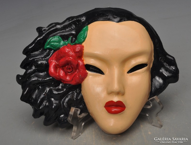 Dr. Rank art deco wall mask, woman with flowers in her hair. 1920s-30s. Size: 20 x 16 cm