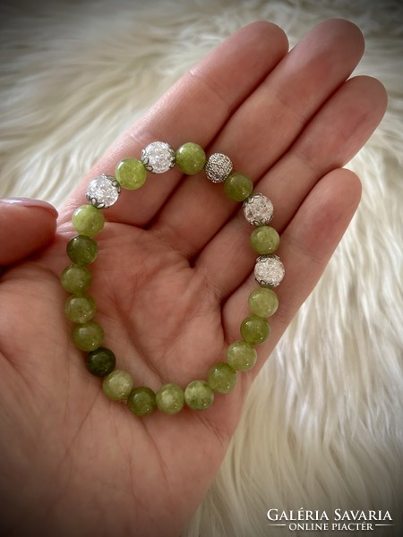 Green peridot - cracked rock crystal mineral bracelet