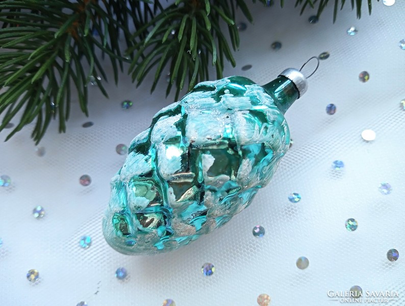 Old turquoise snowy cone Christmas tree ornament 6.5cm