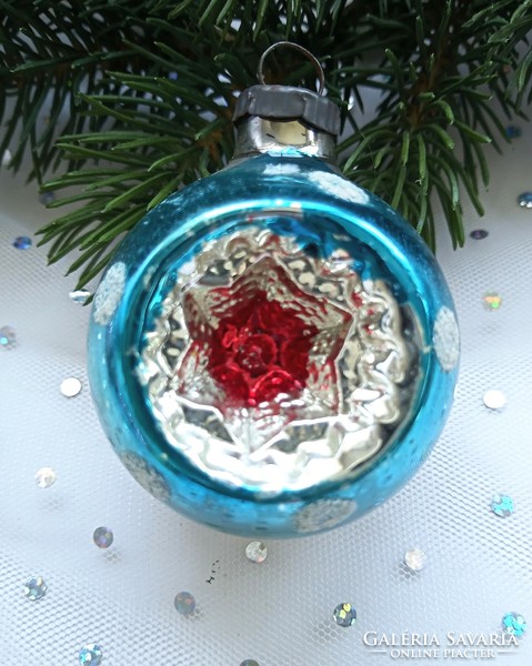 Régi reflexes  üveg gömb karácsonyfa dísz 5-6cm