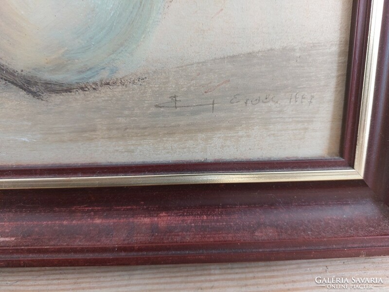 (K) Szép asztali csendélet festmény Erdős jelzéssel 45x49 cm kerettel