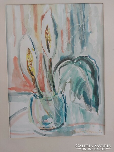 (K) Szentmiklóssy Erzsébet szép virágcsendélet festménye 63x74 cm kerettel