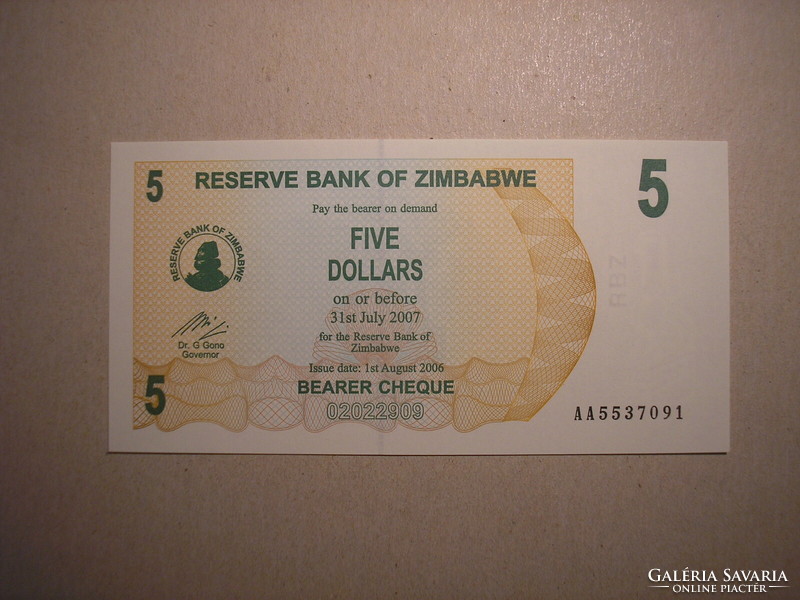 Zimbabwe - 5 Dollars 2006 UNC