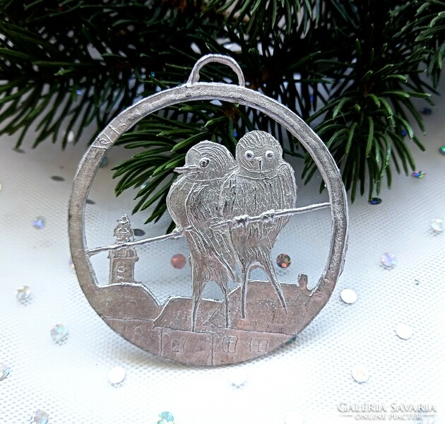 Bird-like metal tin Christmas tree ornament 6cm