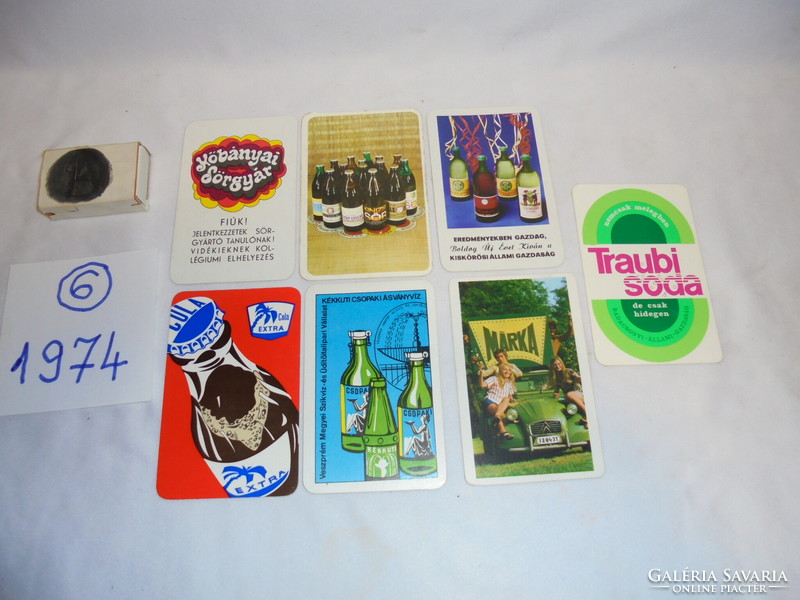 Seven old card calendars - 1974 - together - beer, wine, soft drinks advertisements