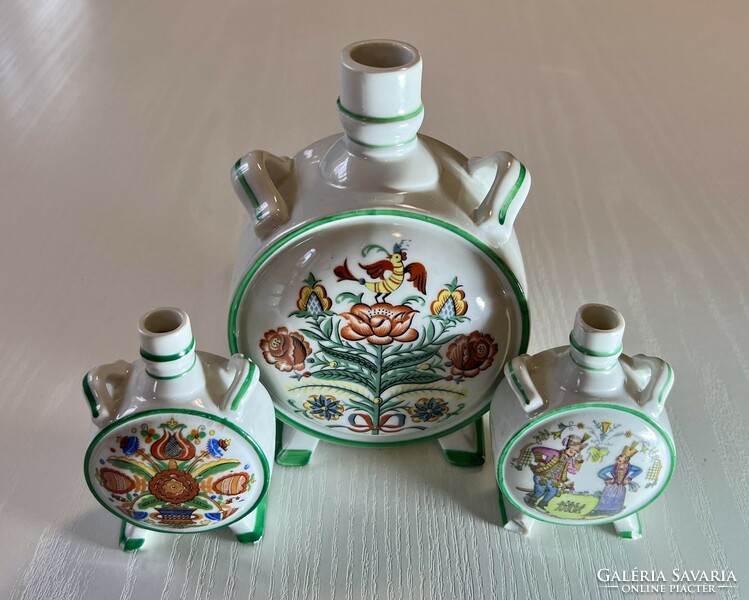 3 Zsolnay porcelain water bottles from the 70s, rarer folk motif, double-sided versions...