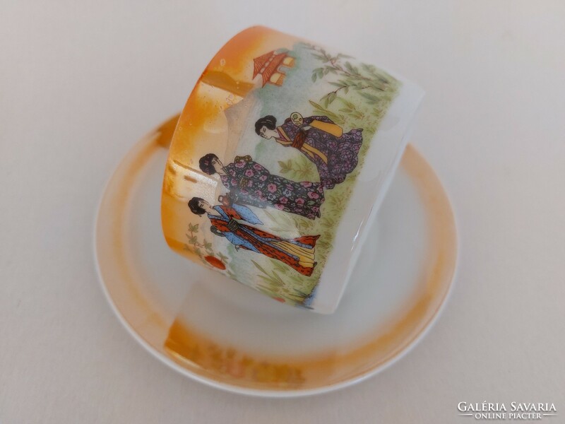 Old Zsolnay porcelain tea cup eozin Japanese pattern oriental scene ladies decor a
