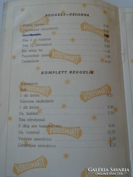 D202214 VÖRÖSMARTY CUKRÁSZDA  Árlap - Italok, Sütemények - Hideg ételek  1966
