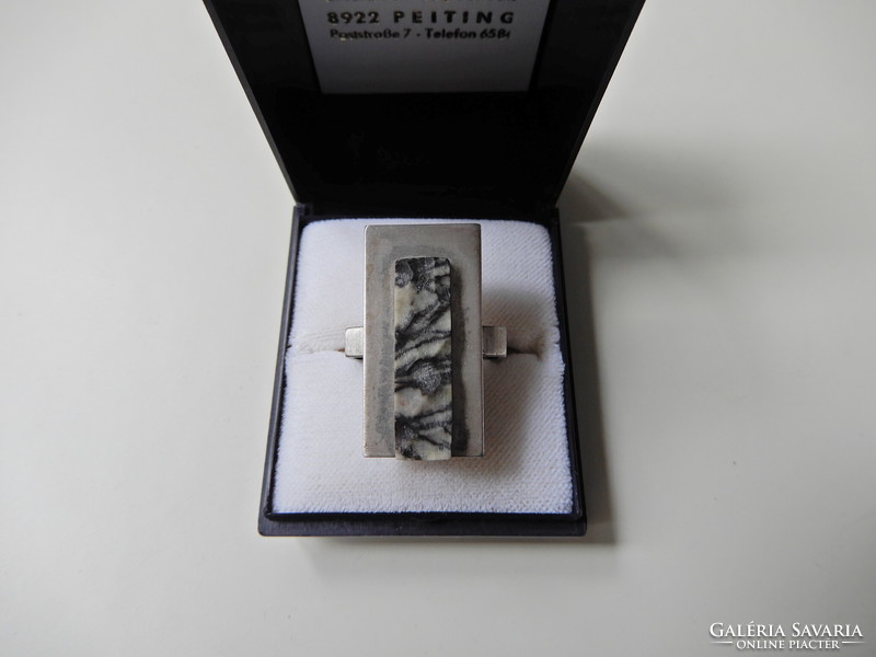Old Danish lorilea jaderborg modernist silver ring with granite stone