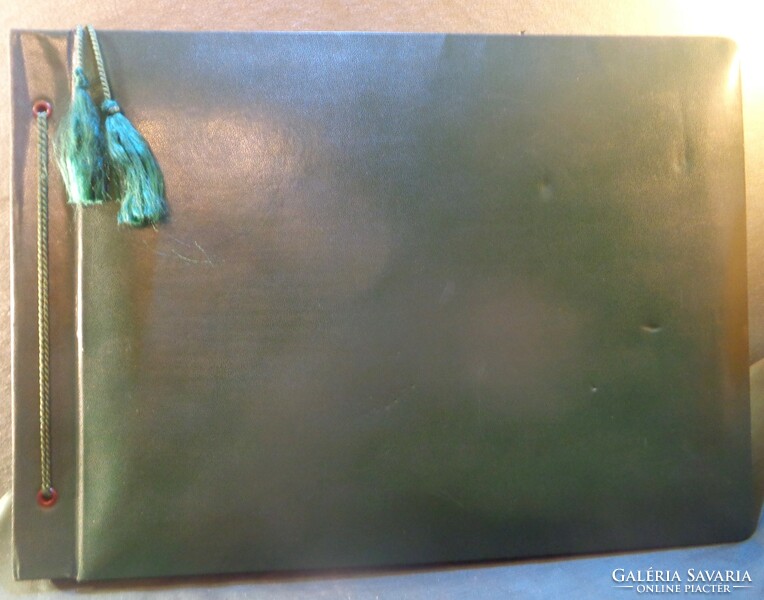Photo album - green leather-bound retro, / with black-and-white and color age-old, 