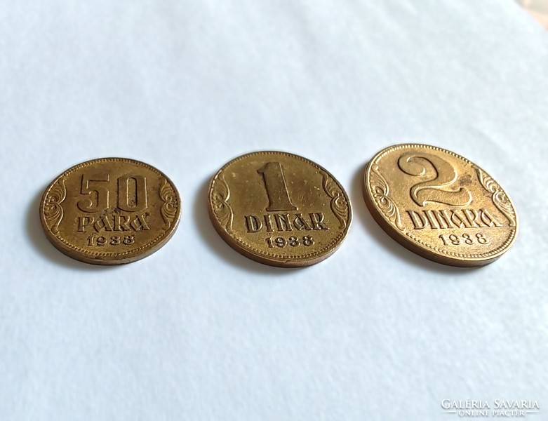 Yugoslavia 50 paras + 1 dinar + 2 dinars 1938