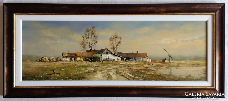 Benda Zoltán "Nagypapa tanyája" c. olajfestmény szép keretben, ingyen postával