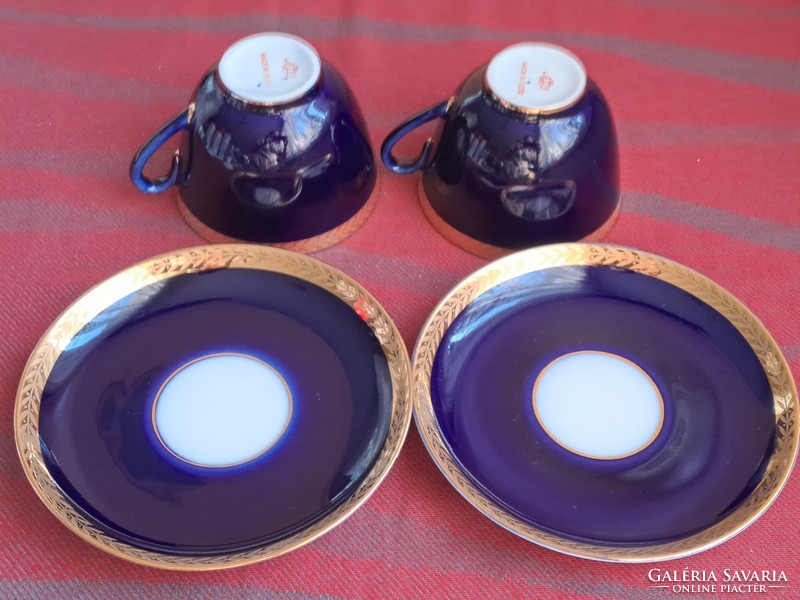 Flawless! 2 sets of lomonosov cobalt blue-gold coffee / tea cups with bottoms